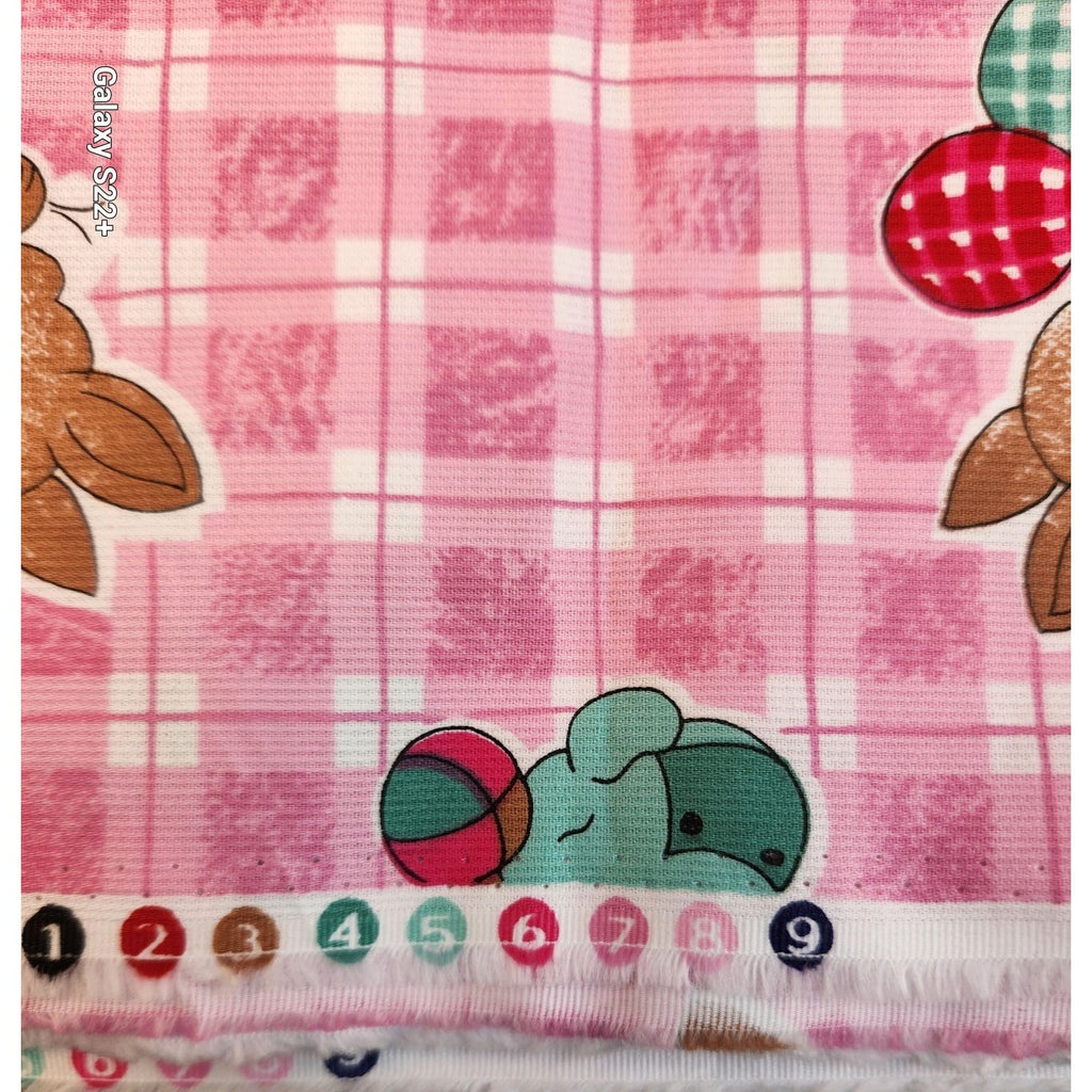 Vintage Pink Bunny Fabric Plaid Cotton Poly Children Novelty Fabric 1.75 Yards Sewing Material