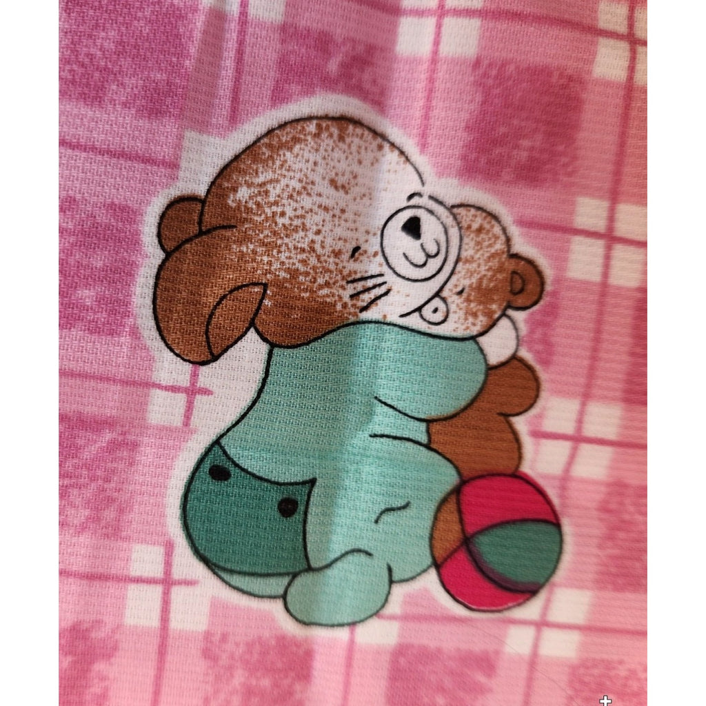 Vintage Pink Bunny Fabric Plaid Cotton Poly Children Novelty Fabric 1.75 Yards Sewing Material