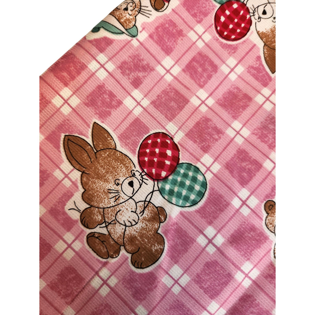 Vintage Pink Bunny Fabric Plaid Cotton Poly Children Novelty Fabric 1.75 Yards Sewing Material