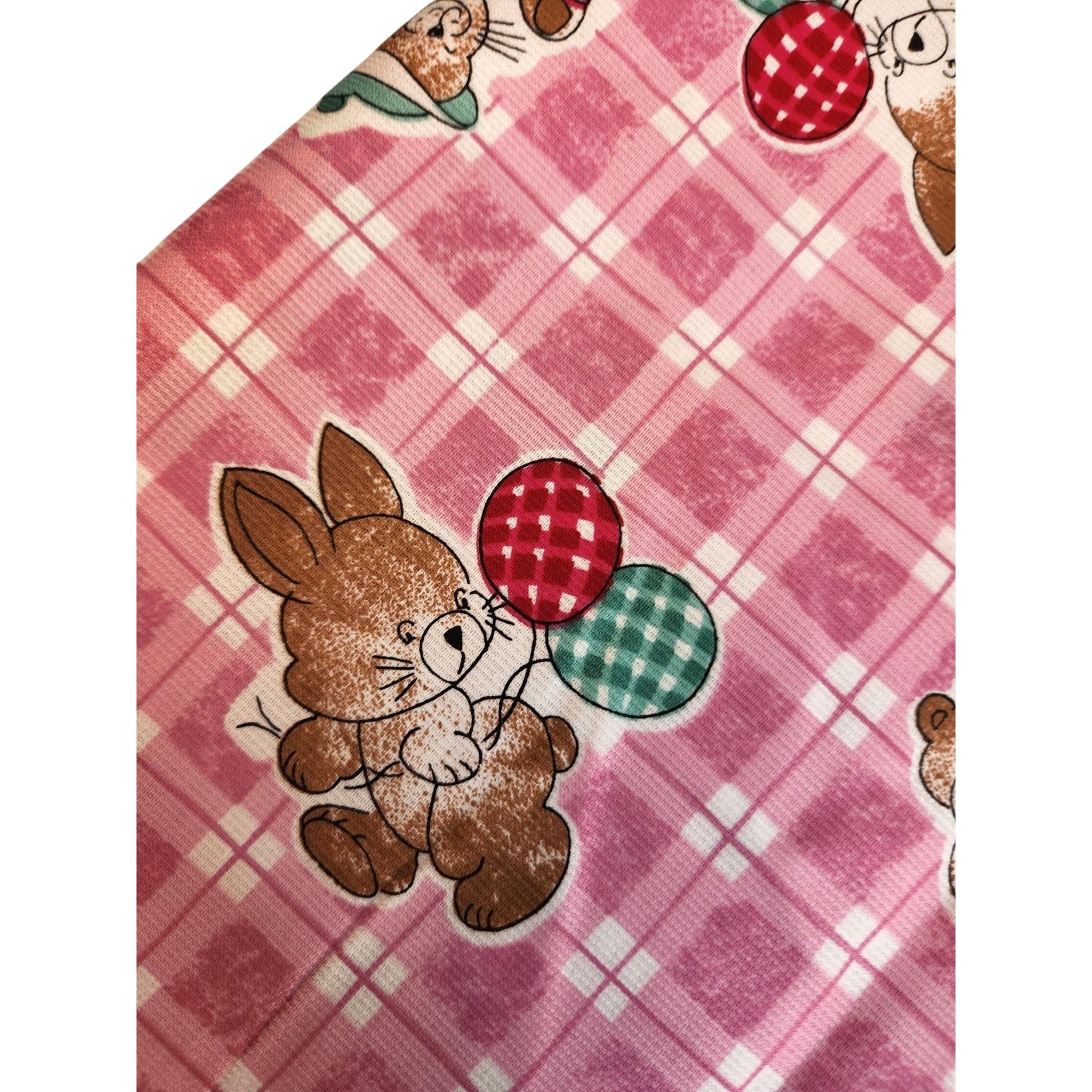 Vintage Pink Bunny Fabric Plaid Cotton Poly Children Novelty Fabric 1.75 Yards Sewing Material