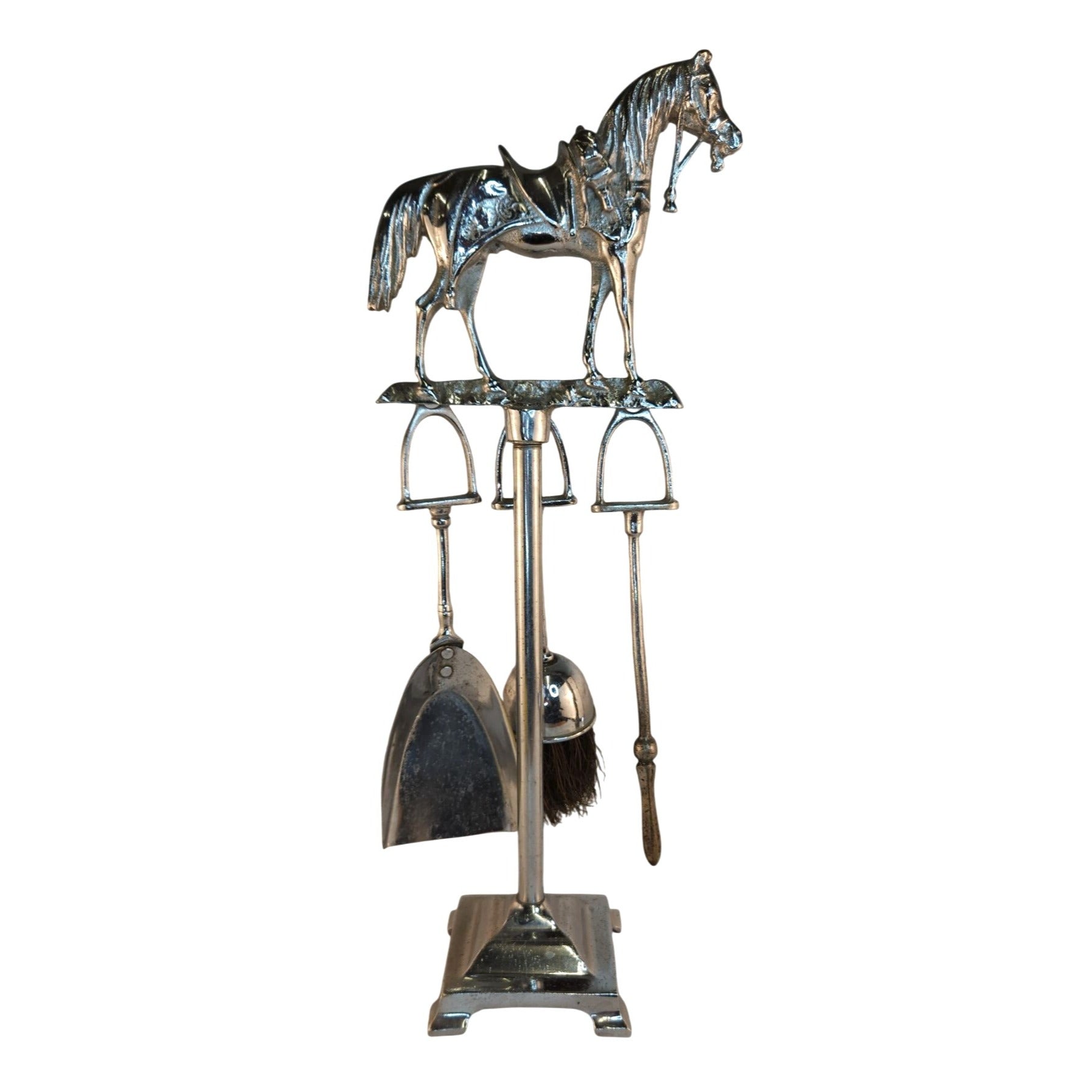 Vintage Chrome Horse Fireplace Tool Set 1970s Western Equestrian Decor 19.5 Inch