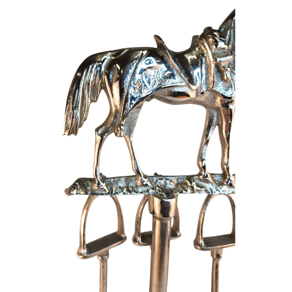 Vintage Chrome Horse Fireplace Tool Set 1970s Western Equestrian Decor 19.5 Inch