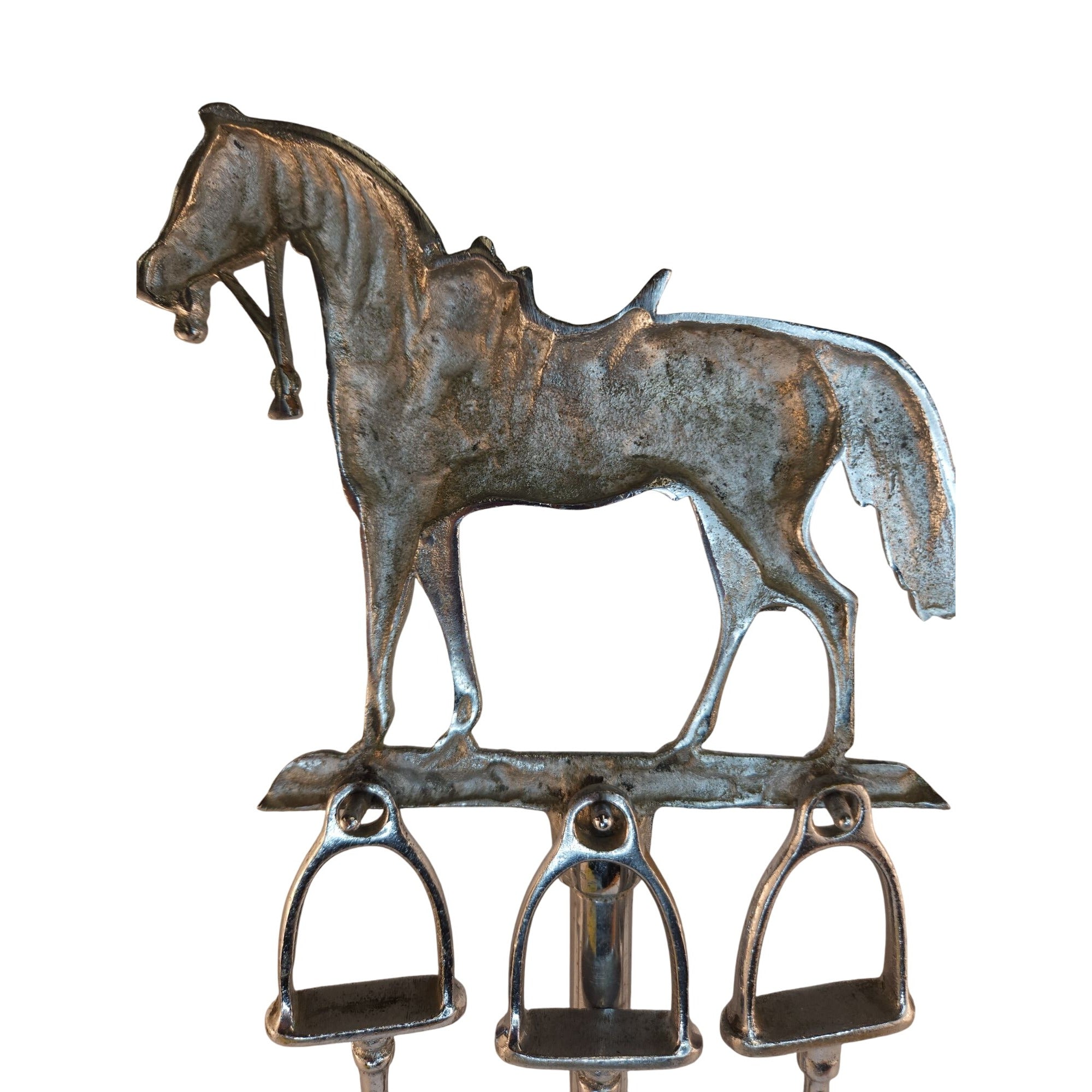 Vintage Chrome Horse Fireplace Tool Set 1970s Western Equestrian Decor 19.5 Inch