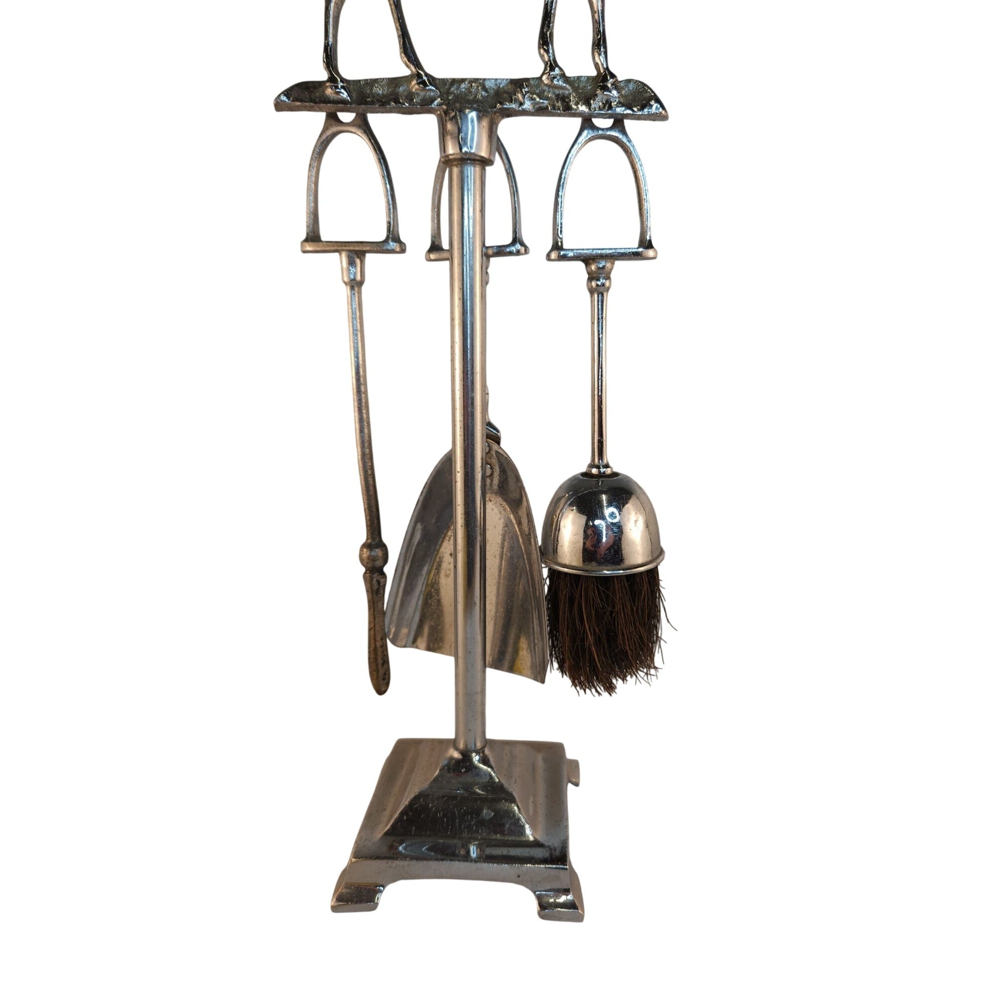 Vintage Chrome Horse Fireplace Tool Set 1970s Western Equestrian Decor 19.5 Inch