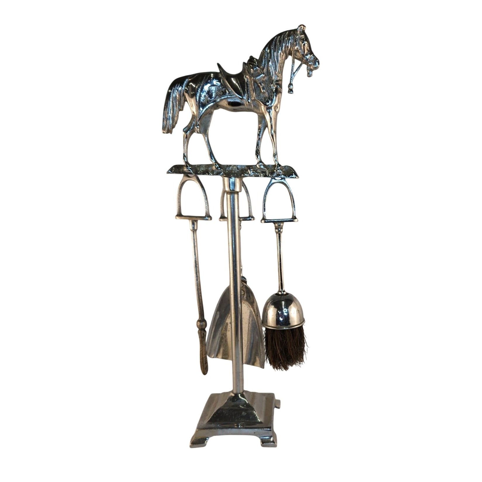 Vintage Chrome Horse Fireplace Tool Set 1970s Western Equestrian Decor 19.5 Inch
