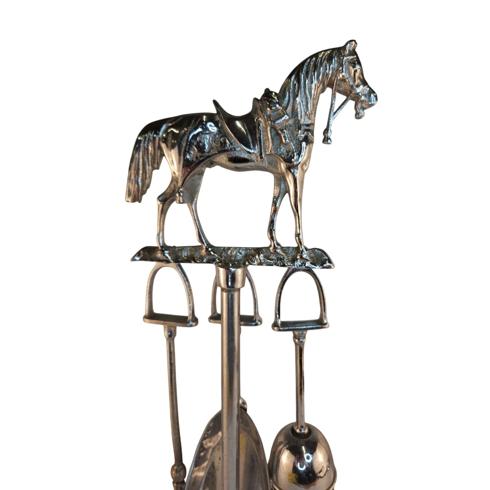 Vintage Chrome Horse Fireplace Tool Set 1970s Western Equestrian Decor 19.5 Inch