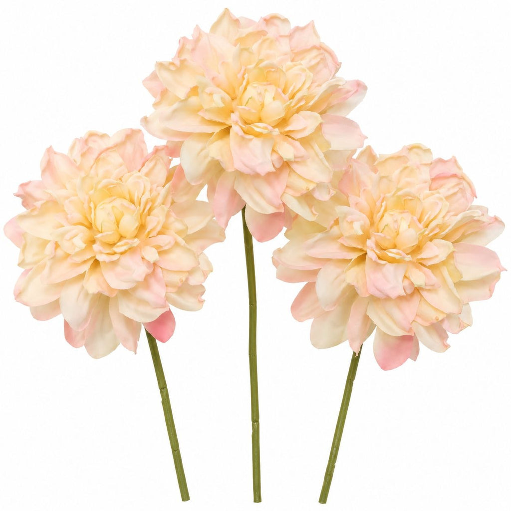 Cream Blush Artificial Dahlia Stems, Set of 3, 11 Inch