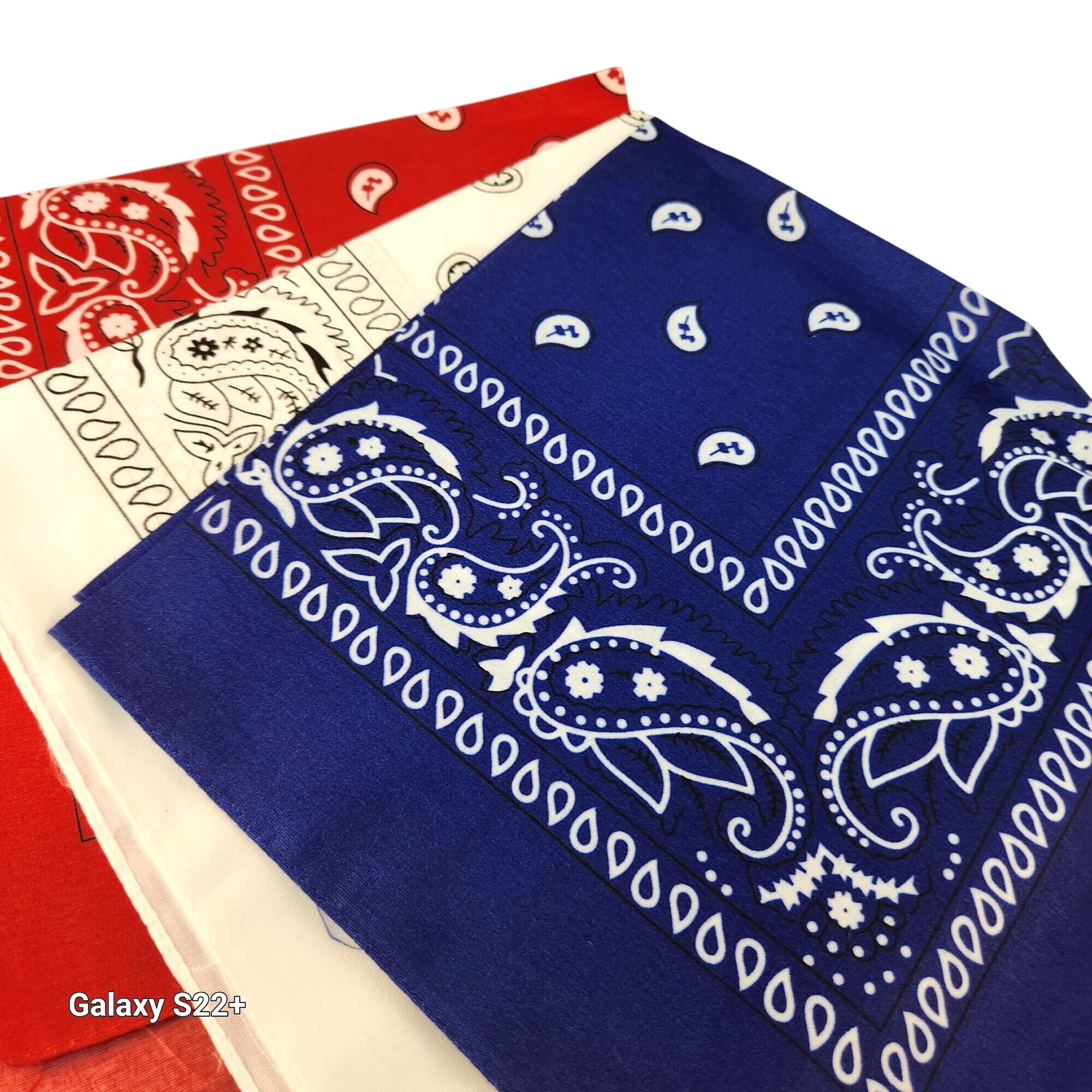 Bandanas 21x21" Western Cowboy Cowgirl - Red White Blue Paisley Square Scarves 3 Pack