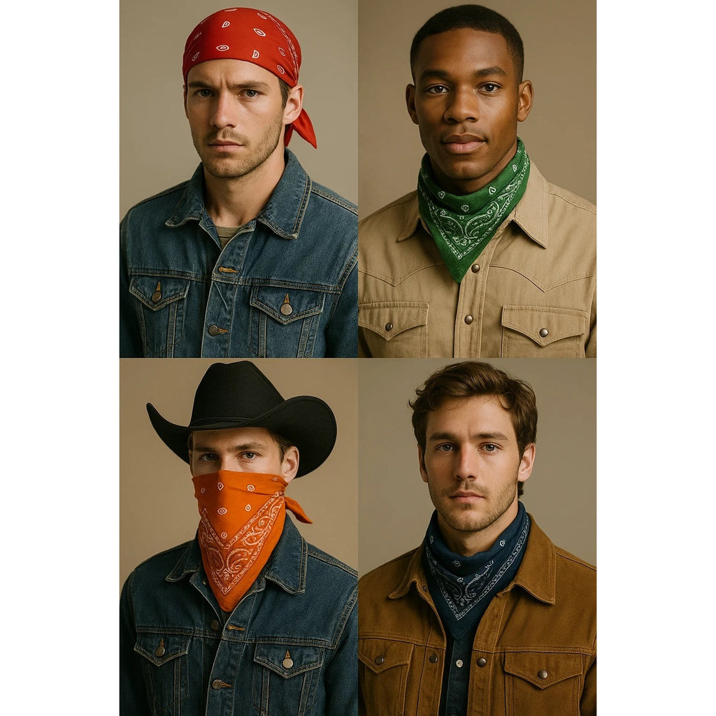Bandanas 21x21" Western Cowboy Cowgirl - Red White Blue Paisley Square Scarves 3 Pack