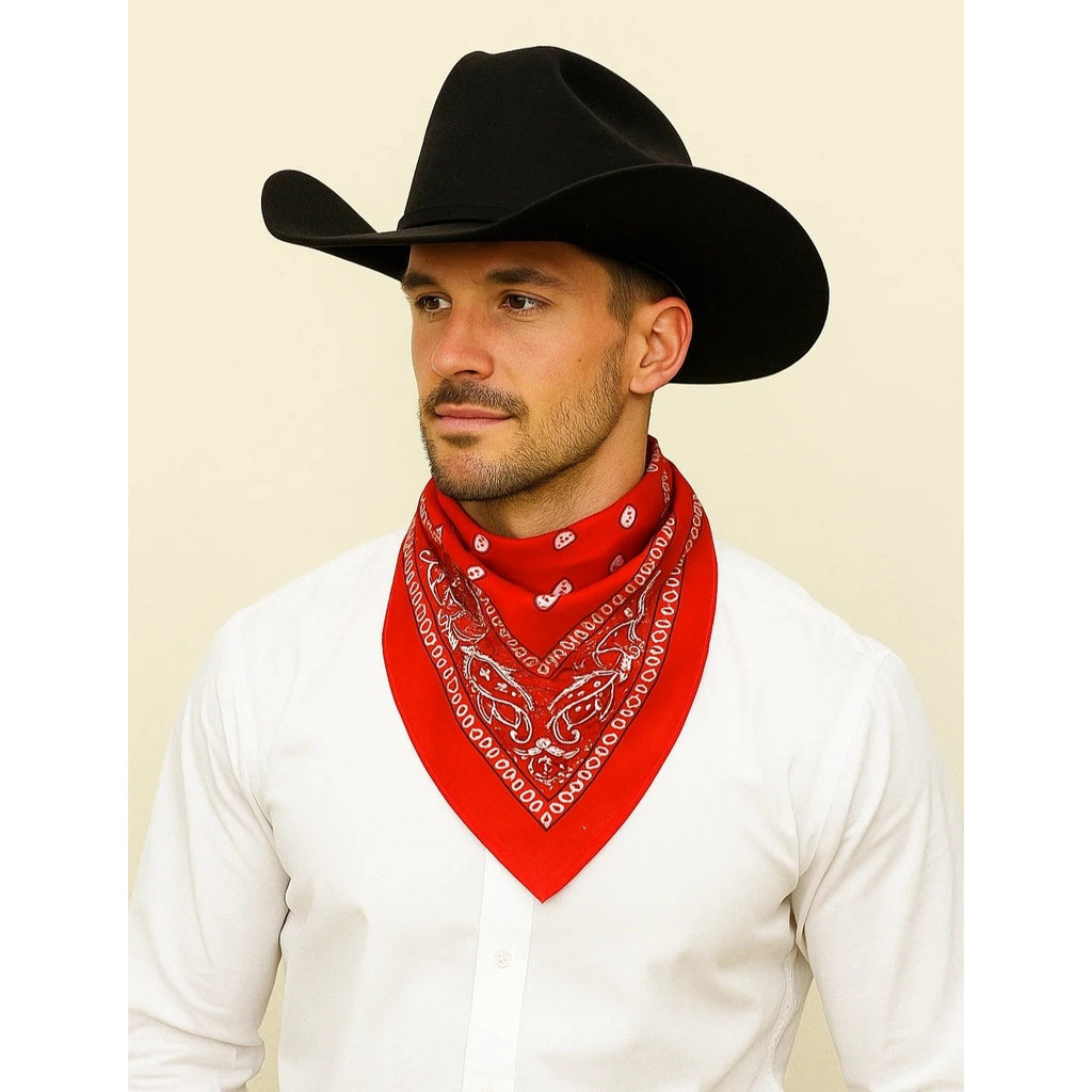 Bandanas 21x21" Western Cowboy Cowgirl - Red White Blue Paisley Square Scarves 3 Pack