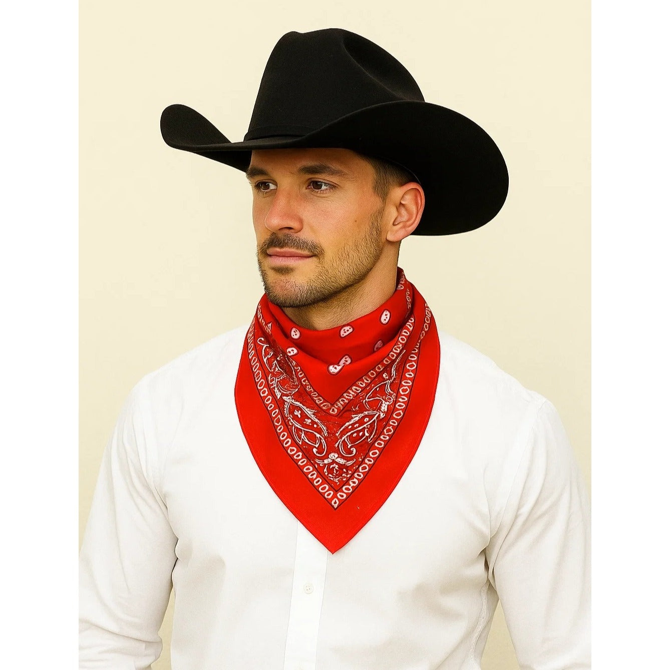 Bandanas 21x21" Western Cowboy Cowgirl - Red White Blue Paisley Square Scarves 3 Pack