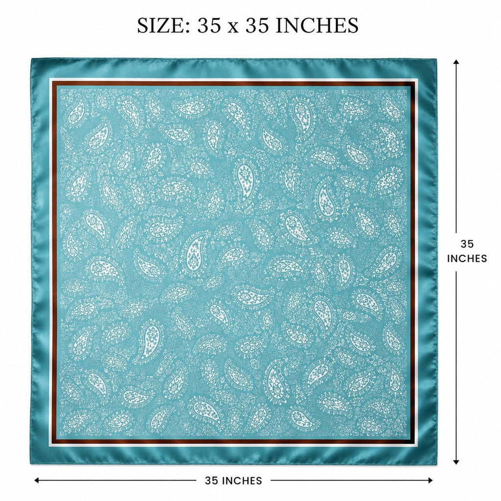 Womens Satin Turquoise Paisley Square Scarf Coastal Chic Western Cowgirl Resort Wear Hair Scarf Head Scarf Neck Scarf Bag Scarf 35x35
