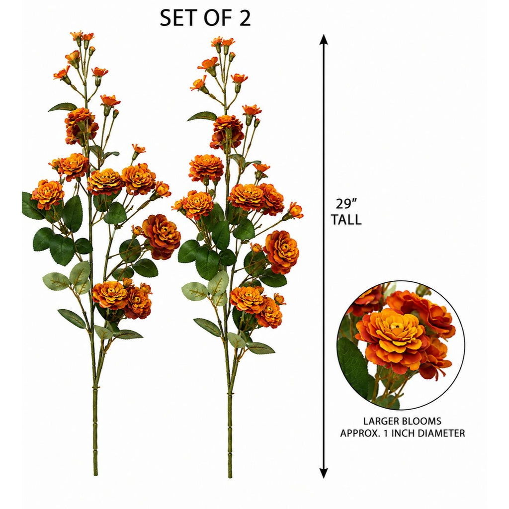 Terracotta Peach Red Artificial Mini Rose Sprays Set of 2 29 Inch Wired Silk Filler Flowers for Wreaths Farmhouse Decor
