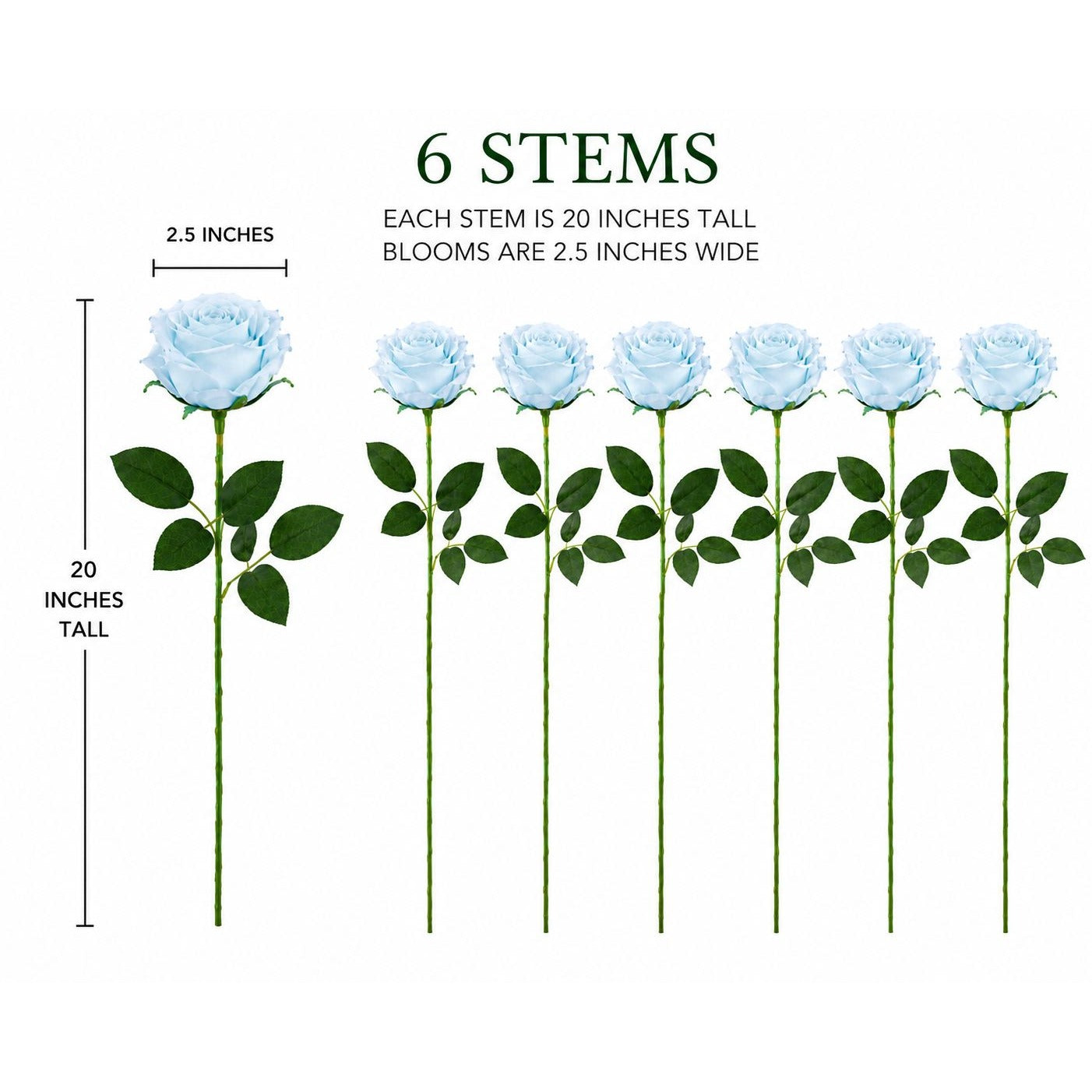 Artificial Light Blue Rose Stems Set of 6 Faux Dusty Blue Roses 20 Inch Wedding Cottage Garden Baby Shower Decor