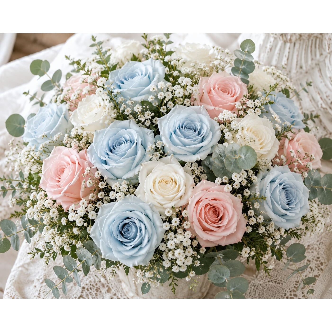 Artificial Light Blue Rose Stems Set of 6 Faux Dusty Blue Roses 20 Inch Wedding Cottage Garden Baby Shower Decor