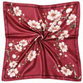 Burgundy Magnolia Satin Scarf 35x35 Square Floral Hair Head Neck Scarf Women