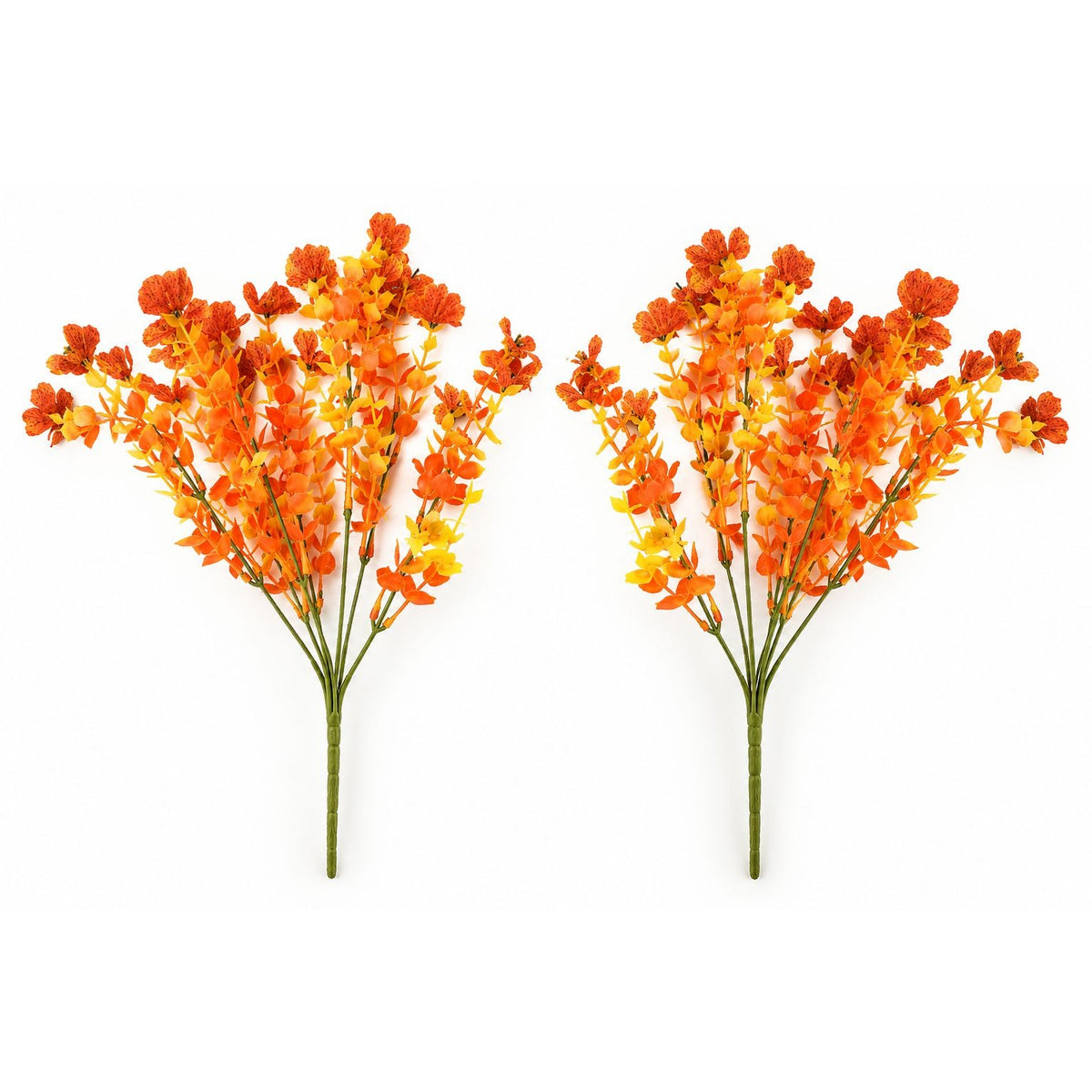 Orange Yellow Artificial Floral Bushes Set of 2, 14 Inch Halloween Decor
