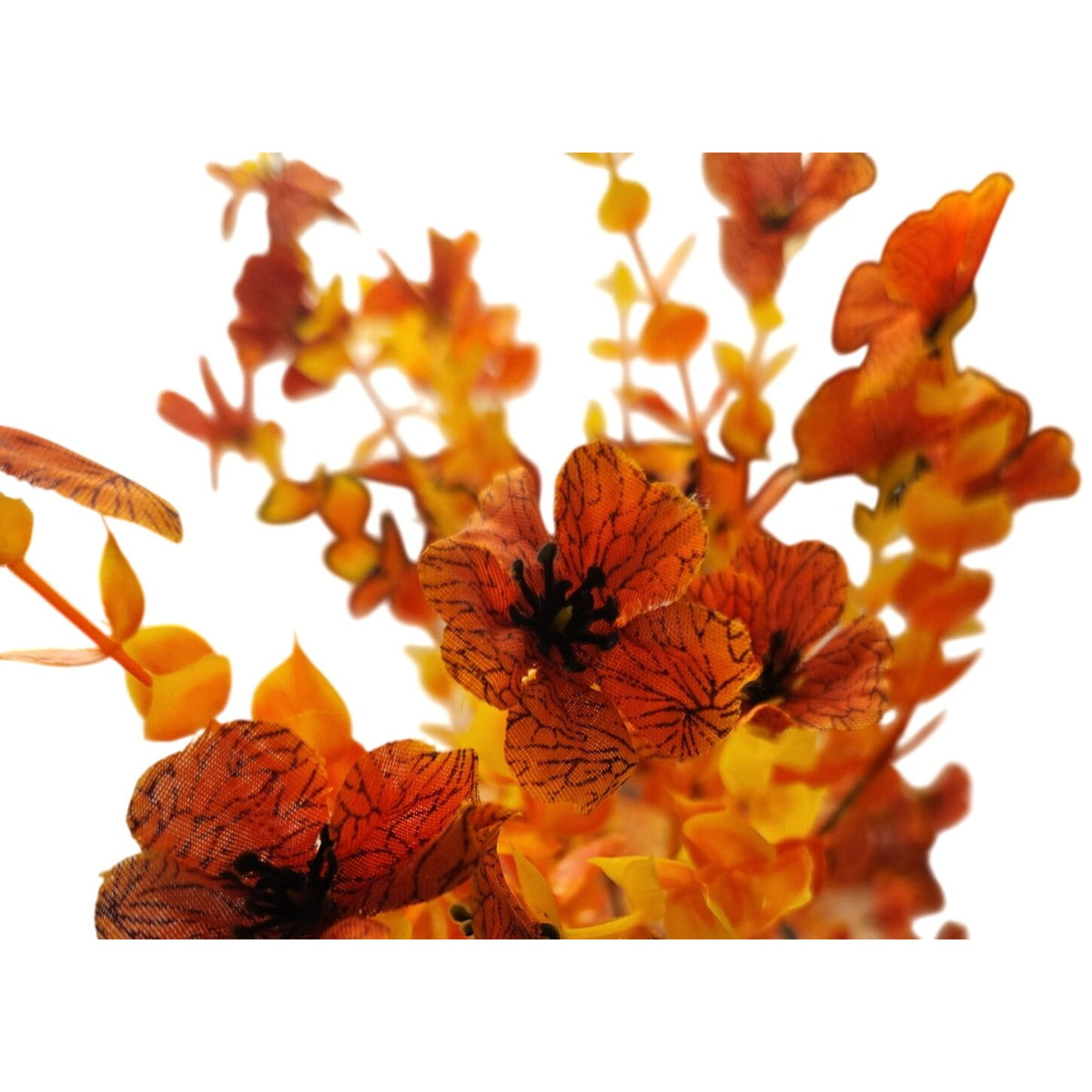 Orange Yellow Artificial Floral Bushes Set of 2, 14 Inch Halloween Decor