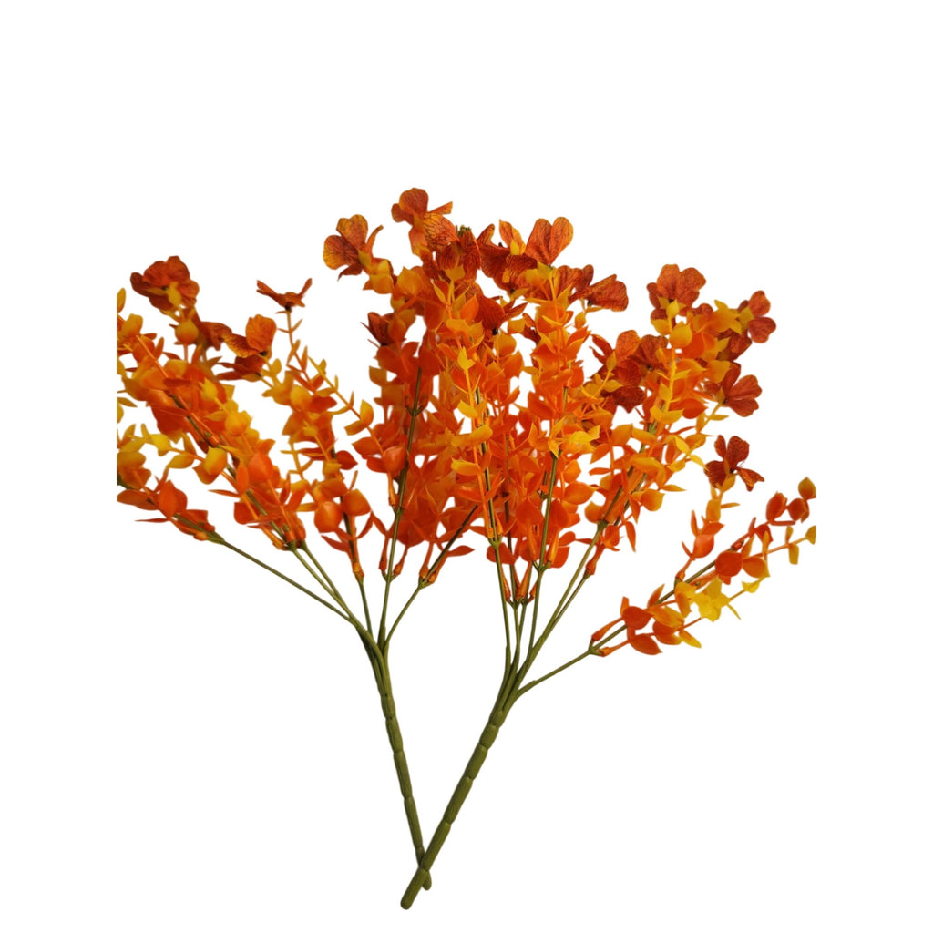 Orange Yellow Artificial Floral Bushes Set of 2, 14 Inch Halloween Decor