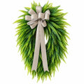 Artificial Button Fern Teardrop Wreath, 22 Inch, Front Door Striped Bow