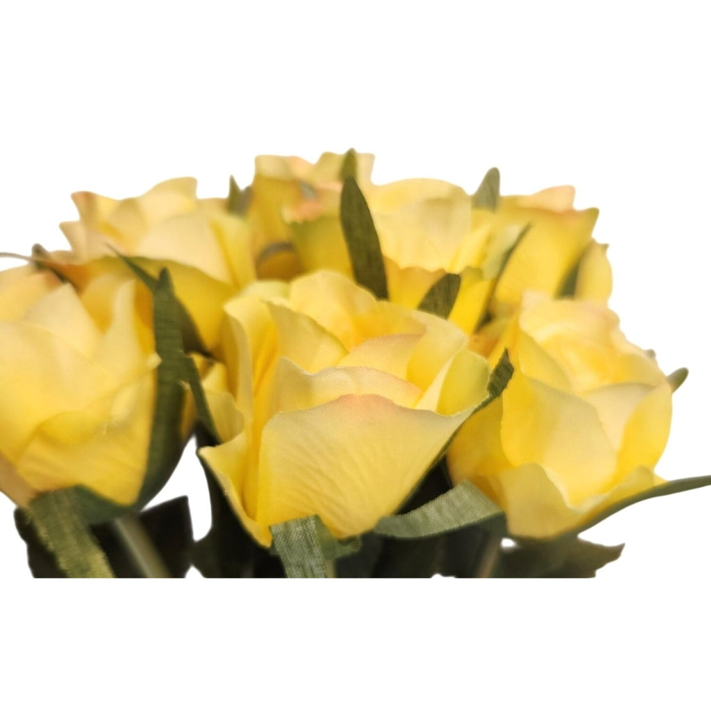 Yellow Artificial Roses 12 Stems Faux Silk Rose Bouquet Small Roses Wedding Flowers Floral Supplies