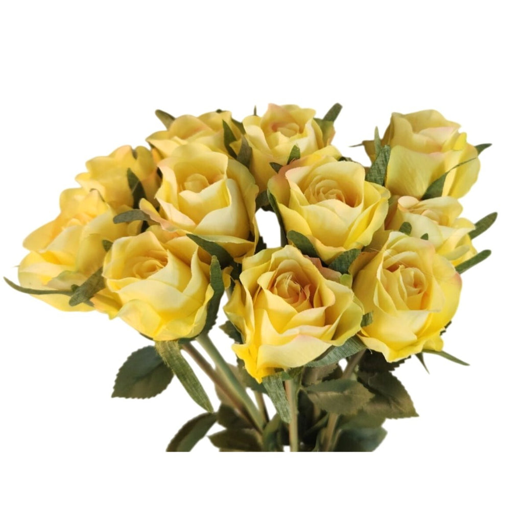 Yellow Artificial Roses 12 Stems Faux Silk Rose Bouquet Small Roses Wedding Flowers Floral Supplies