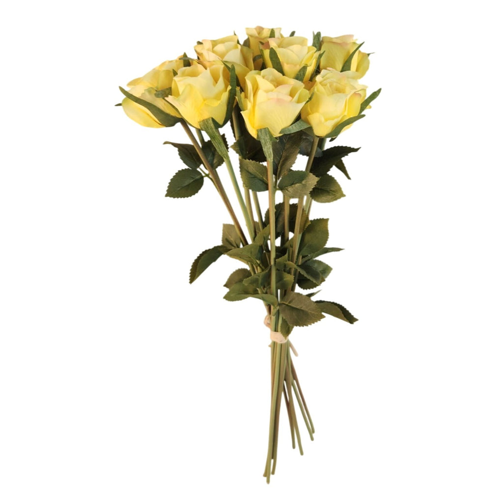 Yellow Artificial Roses 12 Stems Faux Silk Rose Bouquet Small Roses Wedding Flowers Floral Supplies