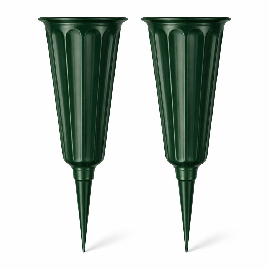 Green Cemetery Vase With Spike Set Of 2 | Grave Flower Holder | Memorial Vase Ground Spike