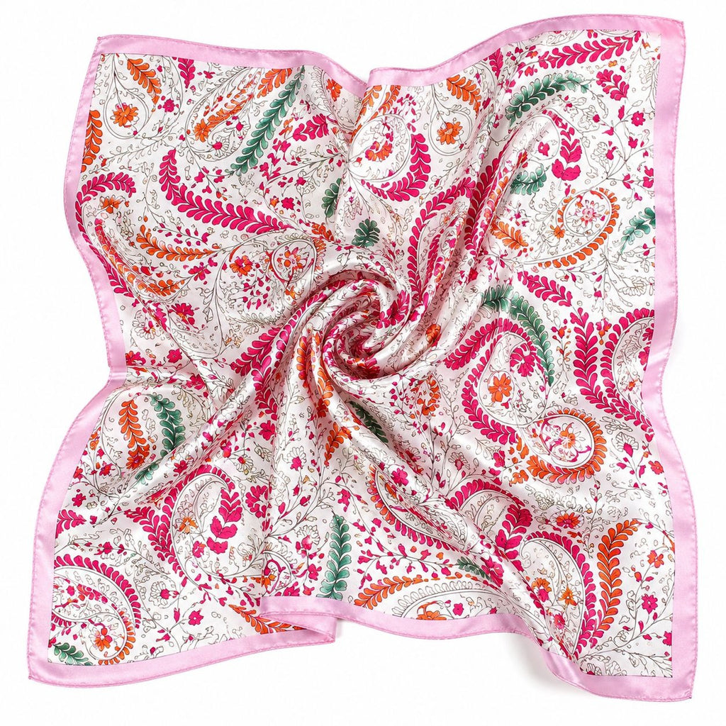 35x35 Satin Paisley Scarf Pink Hot Pink Teal Floral Square Hair Scarf Head Scarf