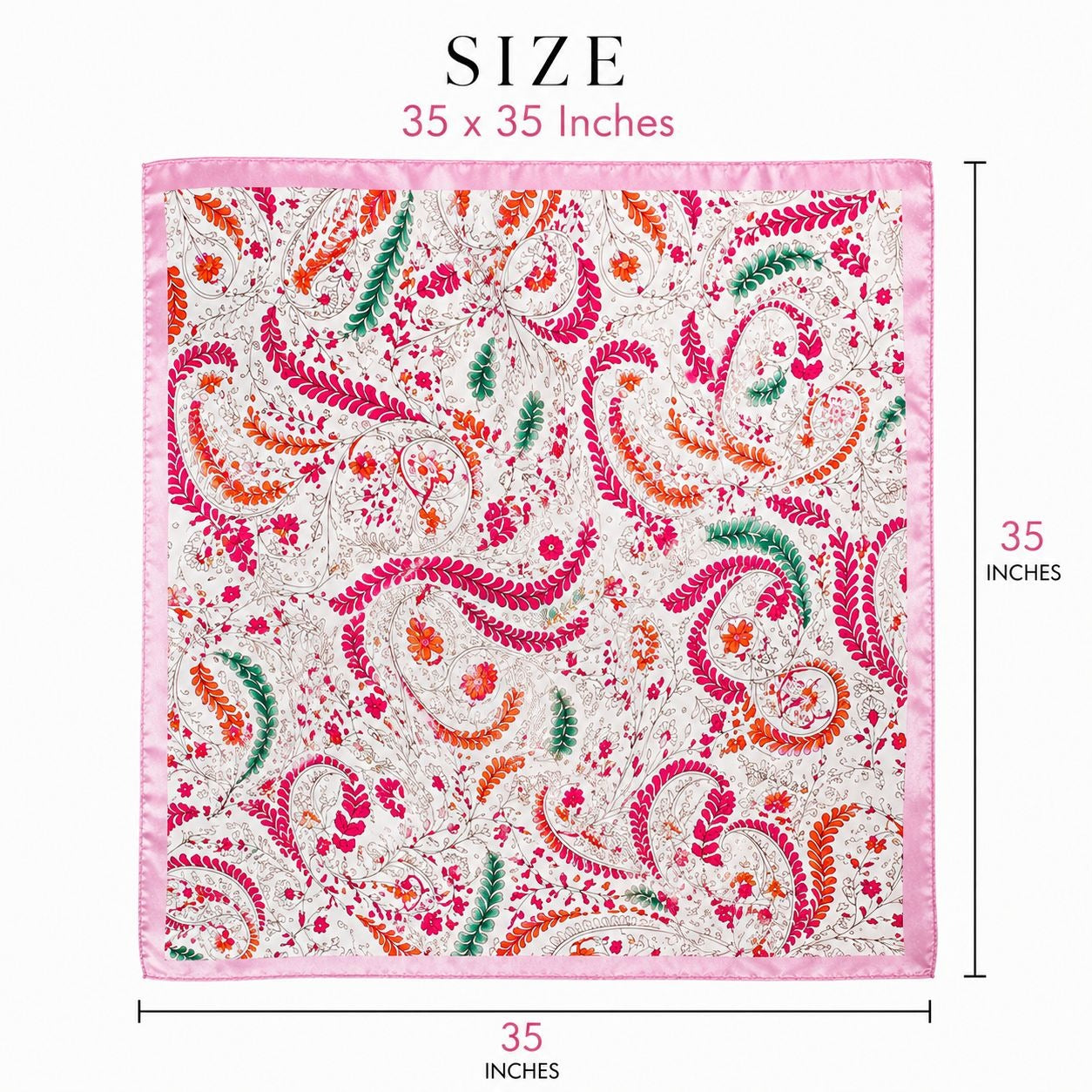 35x35 Satin Paisley Scarf Pink Hot Pink Teal Floral Square Hair Scarf Head Scarf
