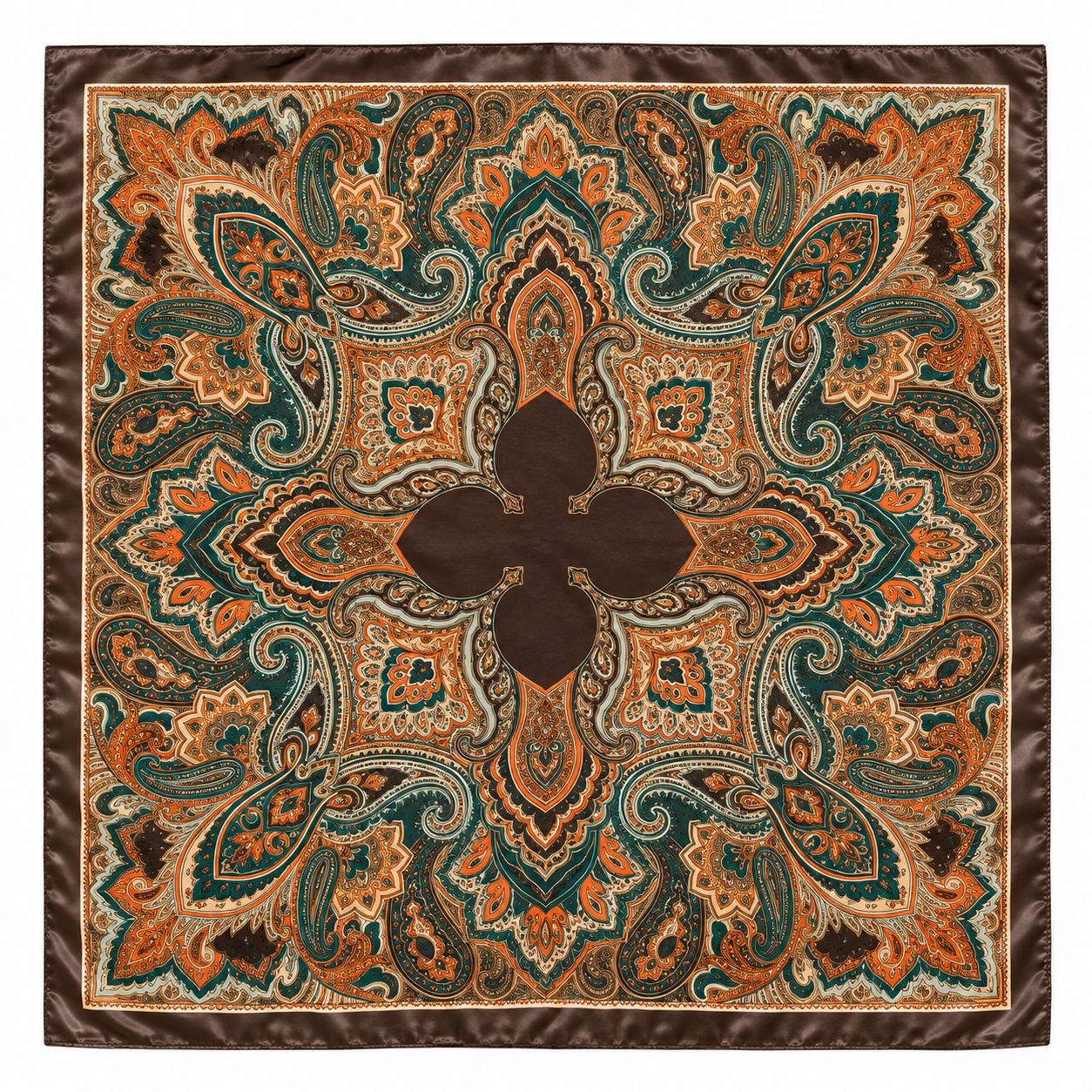 Teal Brown Paisley Wild Rag Scarf 35x35 Satin Western Cowgirl Burnt Orange