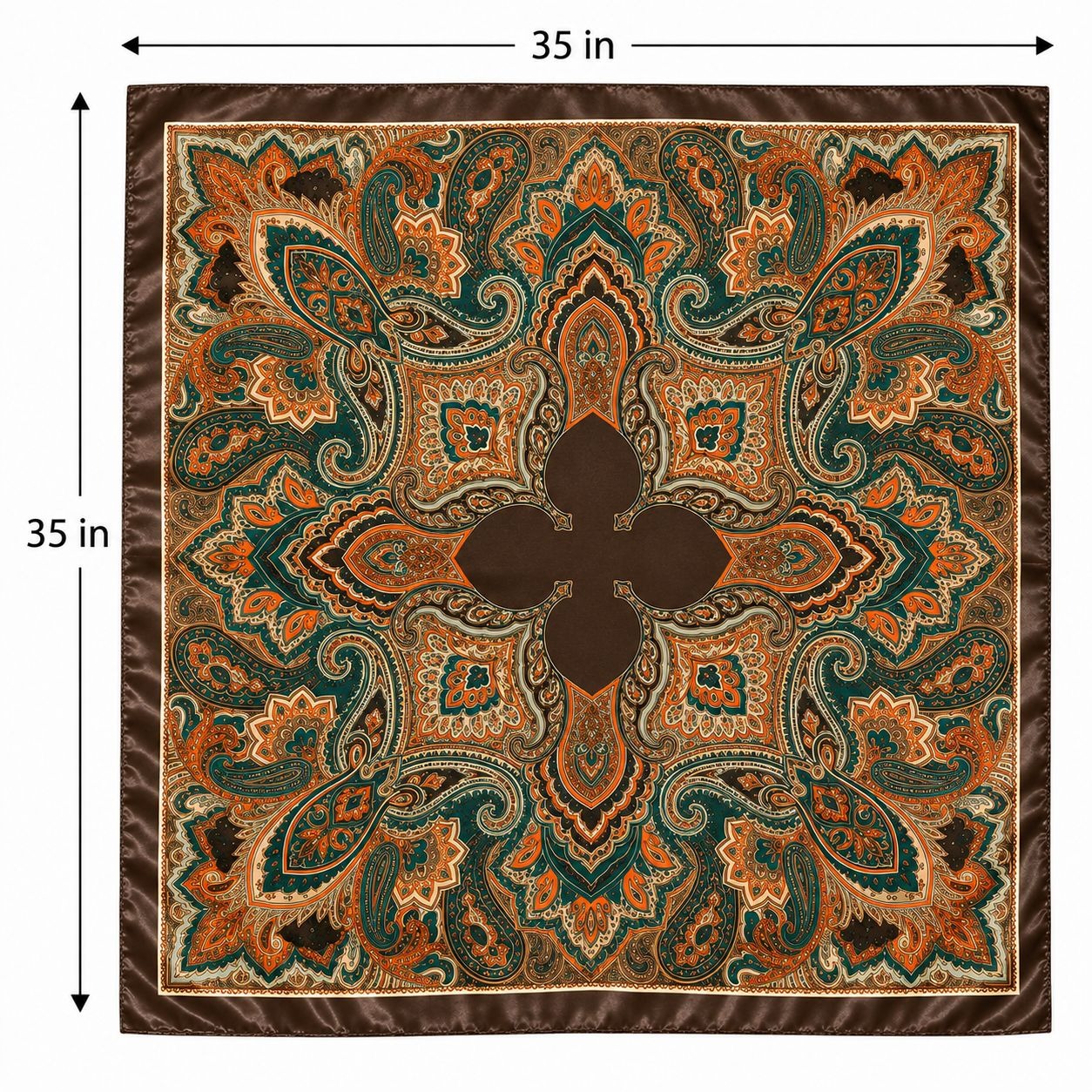 Teal Brown Paisley Wild Rag Scarf 35x35 Satin Western Cowgirl Burnt Orange