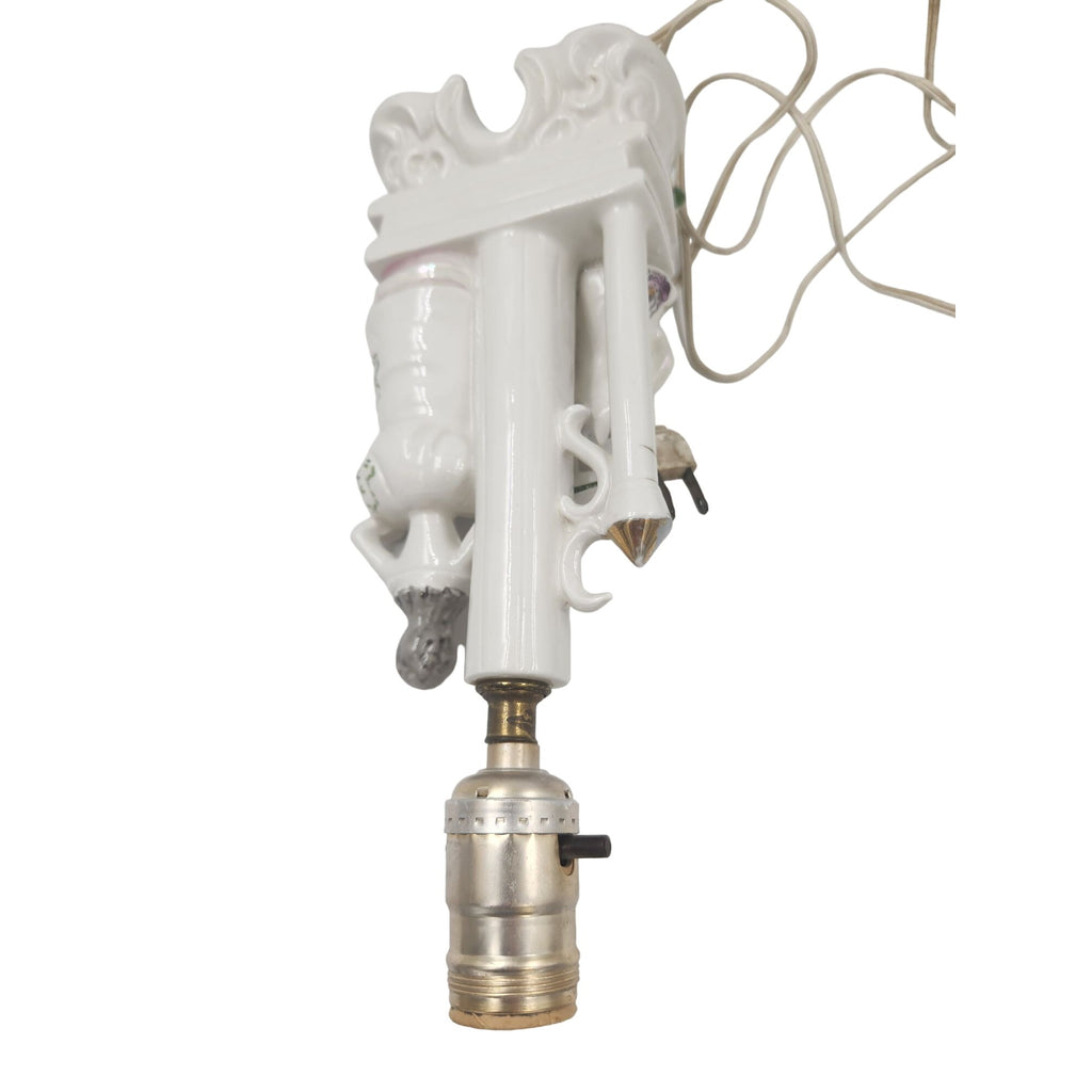 Wales Pottery Japan Figural Boudoir Lamp Victorian Style Lady Gentleman Porcelain 11.5 Inch