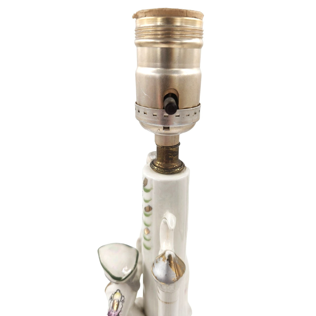 Wales Pottery Japan Figural Boudoir Lamp Victorian Style Lady Gentleman Porcelain 11.5 Inch