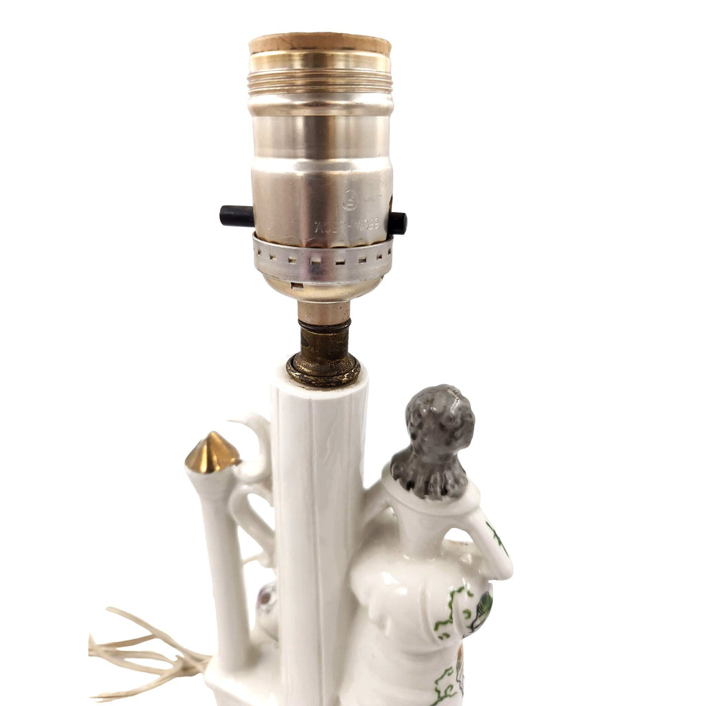 Wales Pottery Japan Figural Boudoir Lamp Victorian Style Lady Gentleman Porcelain 11.5 Inch