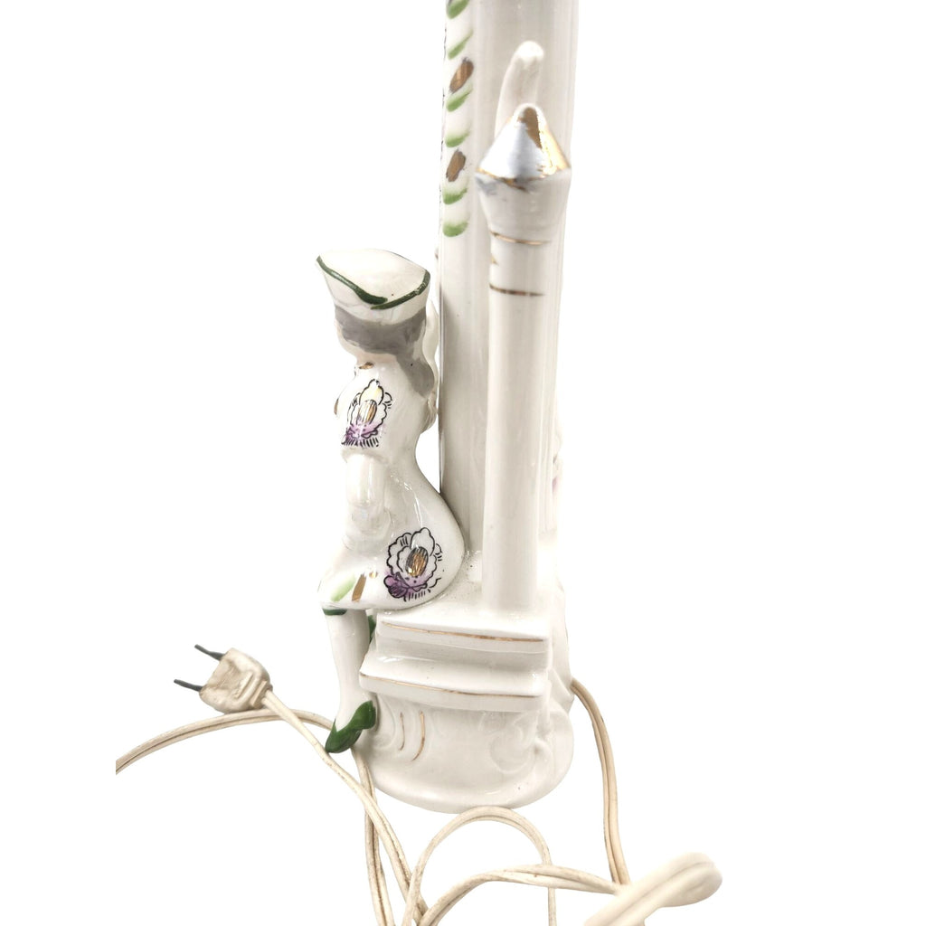 Wales Pottery Japan Figural Boudoir Lamp Victorian Style Lady Gentleman Porcelain 11.5 Inch