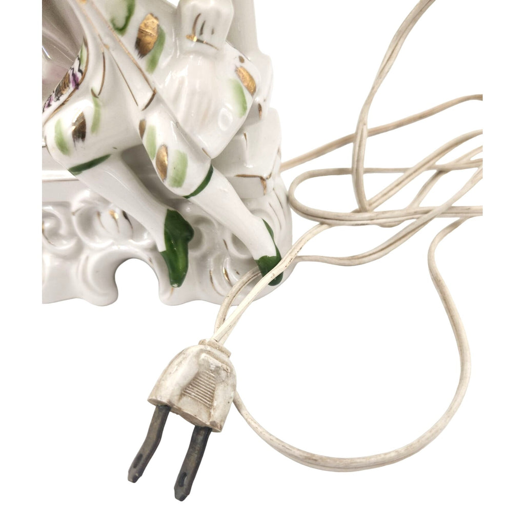 Wales Pottery Japan Figural Boudoir Lamp Victorian Style Lady Gentleman Porcelain 11.5 Inch