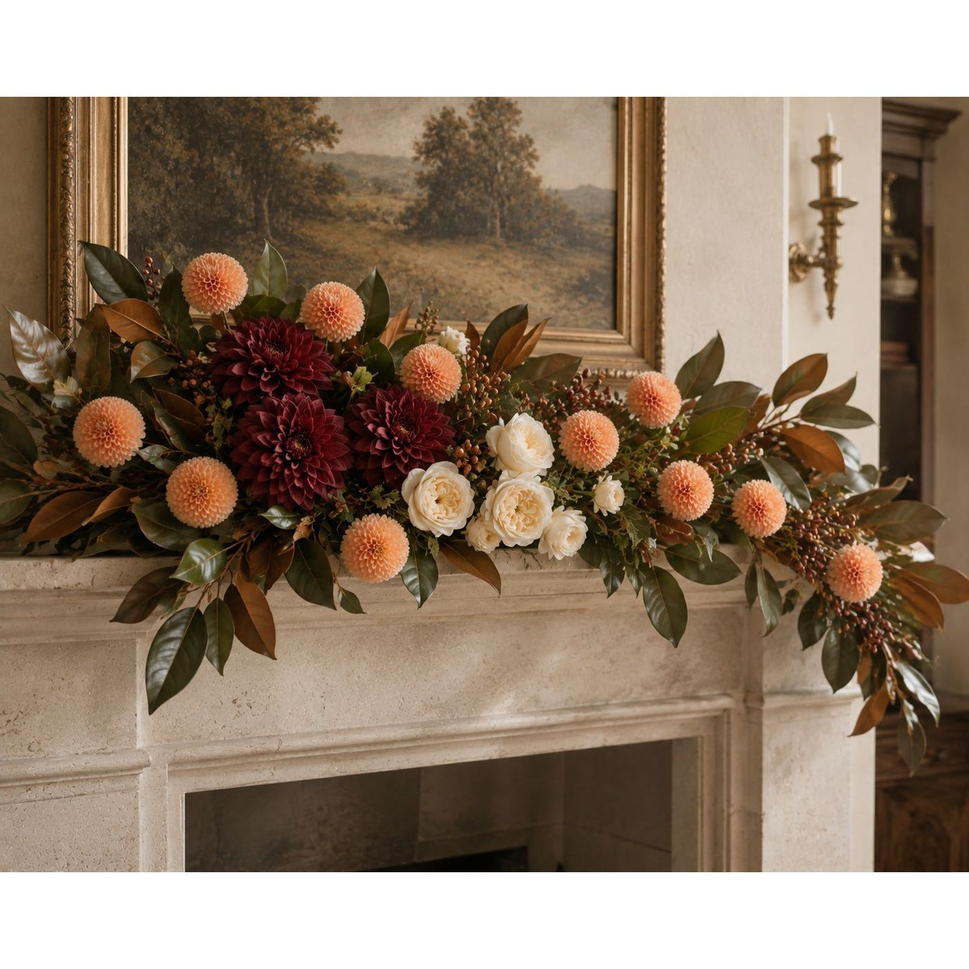 Soft Peach Pom Pom Chrysanthemum Stems Set of 2, 20 Inch Artificial Silk Flowers for Floral Arrangements