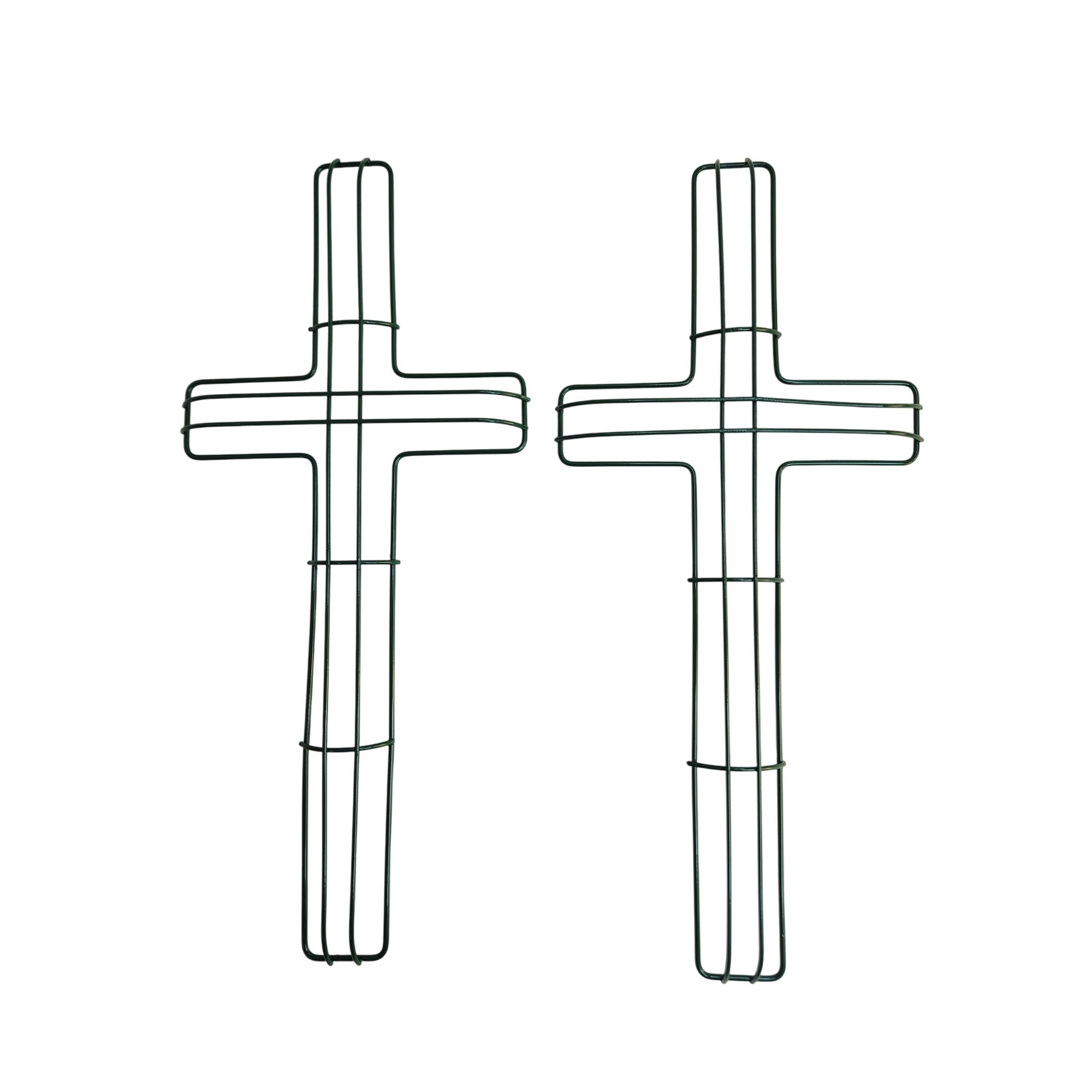Green Wire Floral Wreath Cross Frames Small 16x7 in. For Crafting & Arrangements - Set Of 2