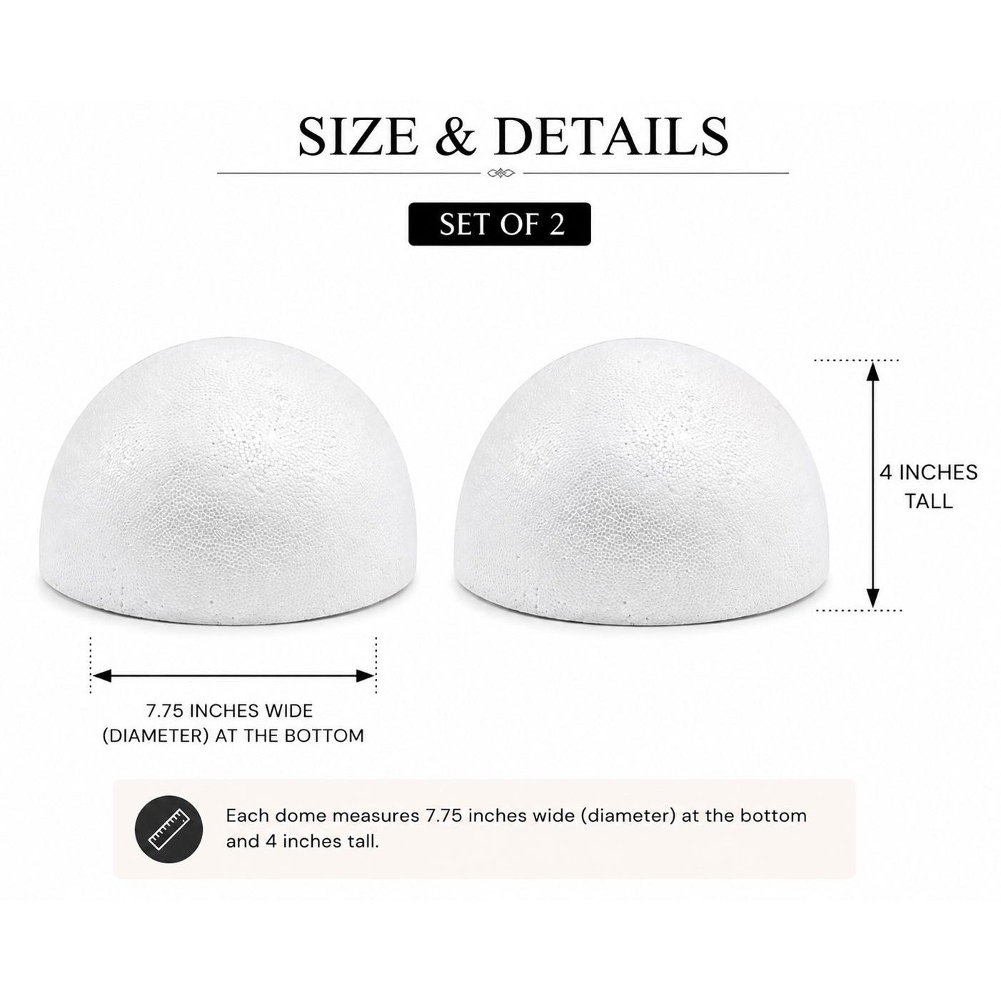 White Styrofoam Foam Domes Set of 2 Floral Half Balls 7.75 Inch Craft Foam Centerpiece Base DIY Wedding Supplies