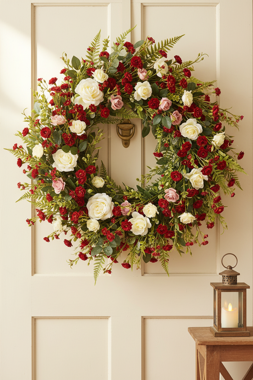 Red Roses with Cream & Blush - Wreath