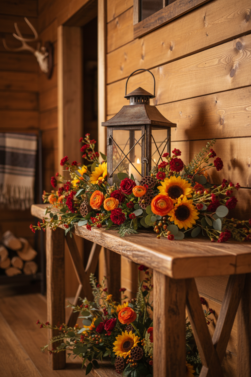 Red Roses with Orange & Yellow - Western Lantern
