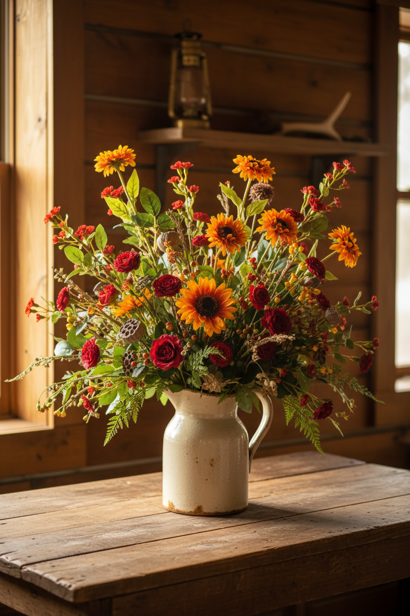 Red Roses with Orange & Yellow - Western Vase