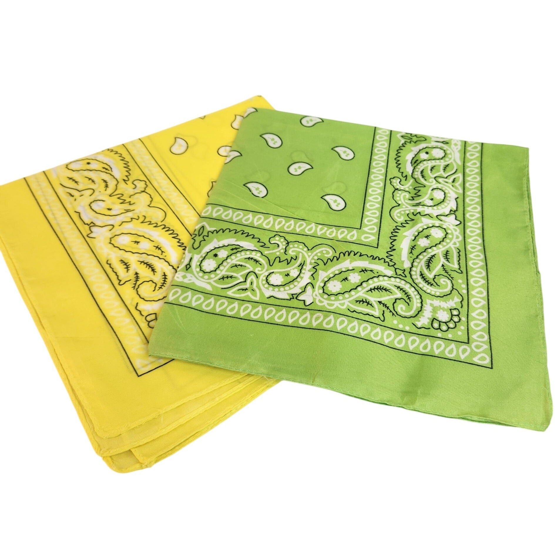 Bandanas 21x21" Western Cowboy Cowgirl - Yellow Green Paisley Square Scarves 2 Pack