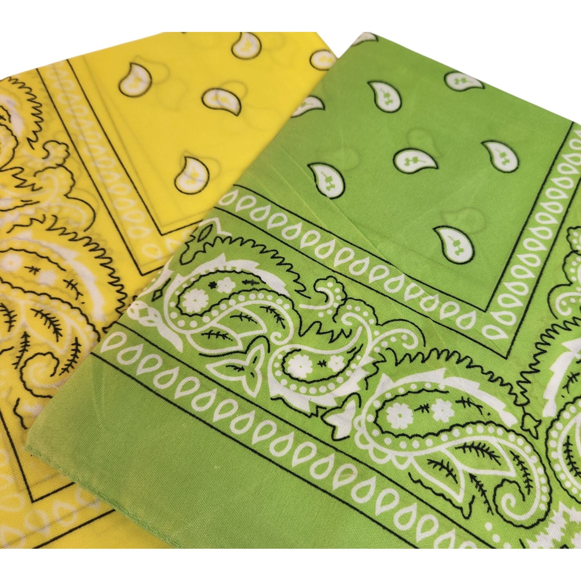 Bandanas 21x21" Western Cowboy Cowgirl - Yellow Green Paisley Square Scarves 2 Pack