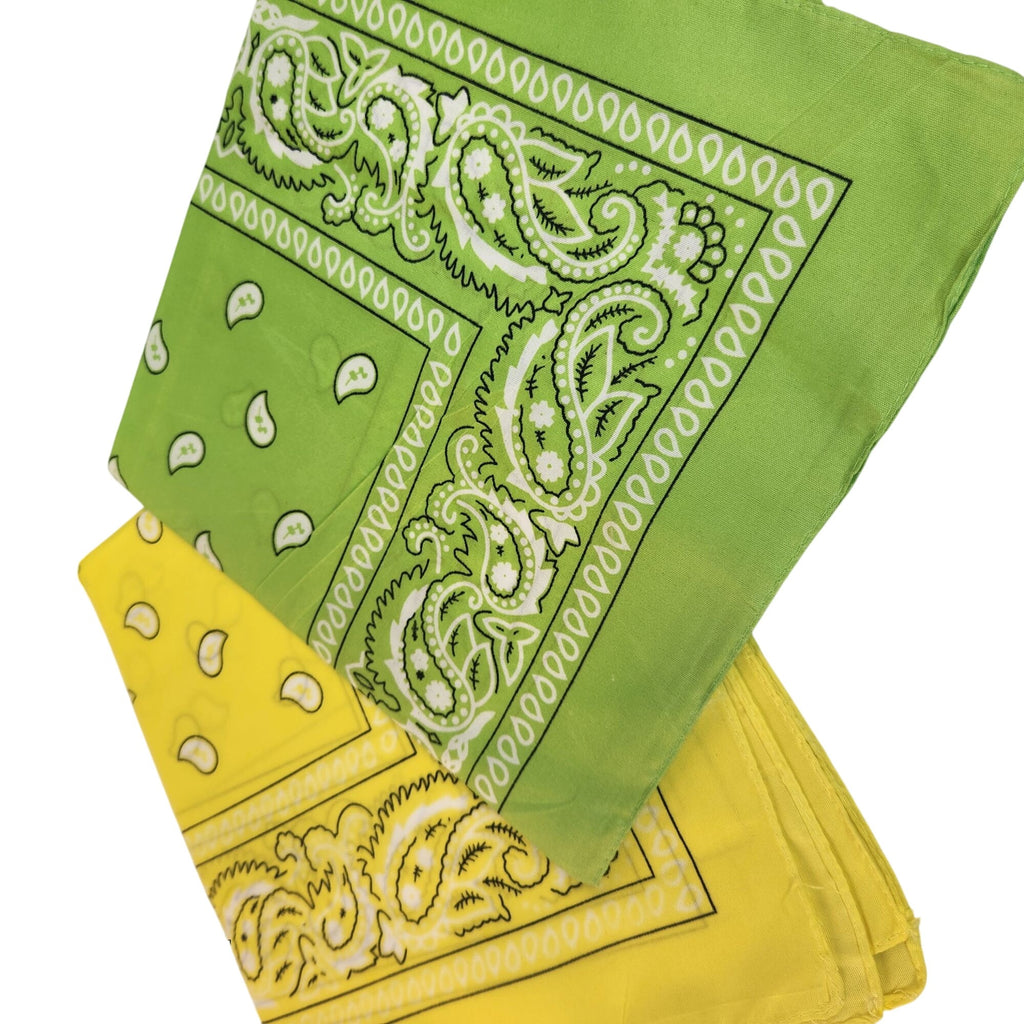 Bandanas 21x21" Western Cowboy Cowgirl - Yellow Green Paisley Square Scarves 2 Pack