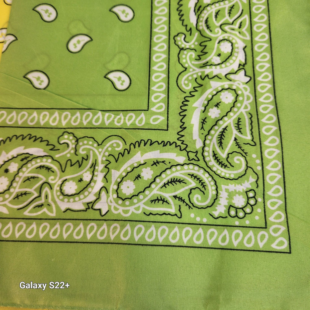 Bandanas 21x21" Western Cowboy Cowgirl - Yellow Green Paisley Square Scarves 2 Pack