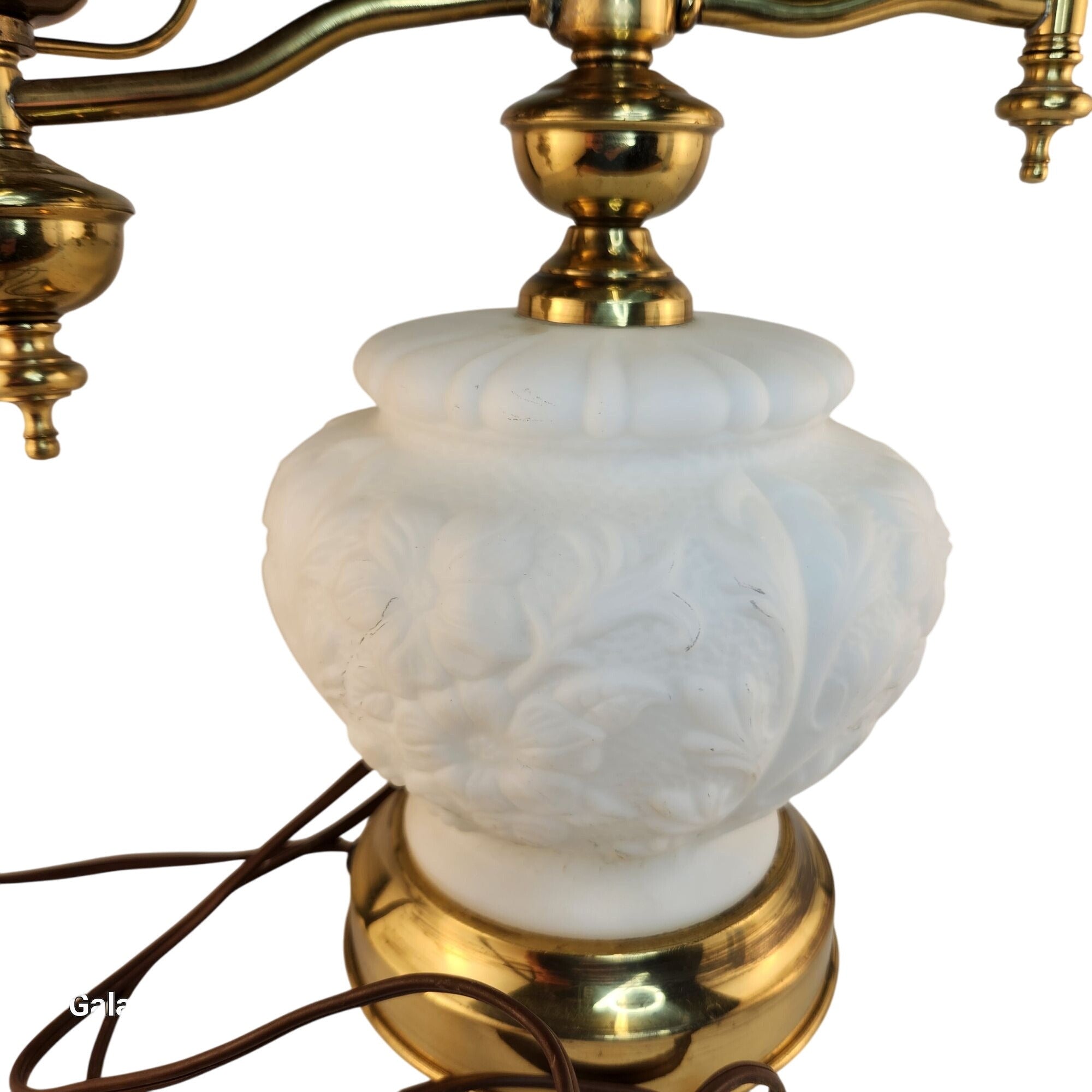 Vintage Victorian Student Lamp Brass Milk Glass Dual Light Desk Lamp Oil Electric Style 24in