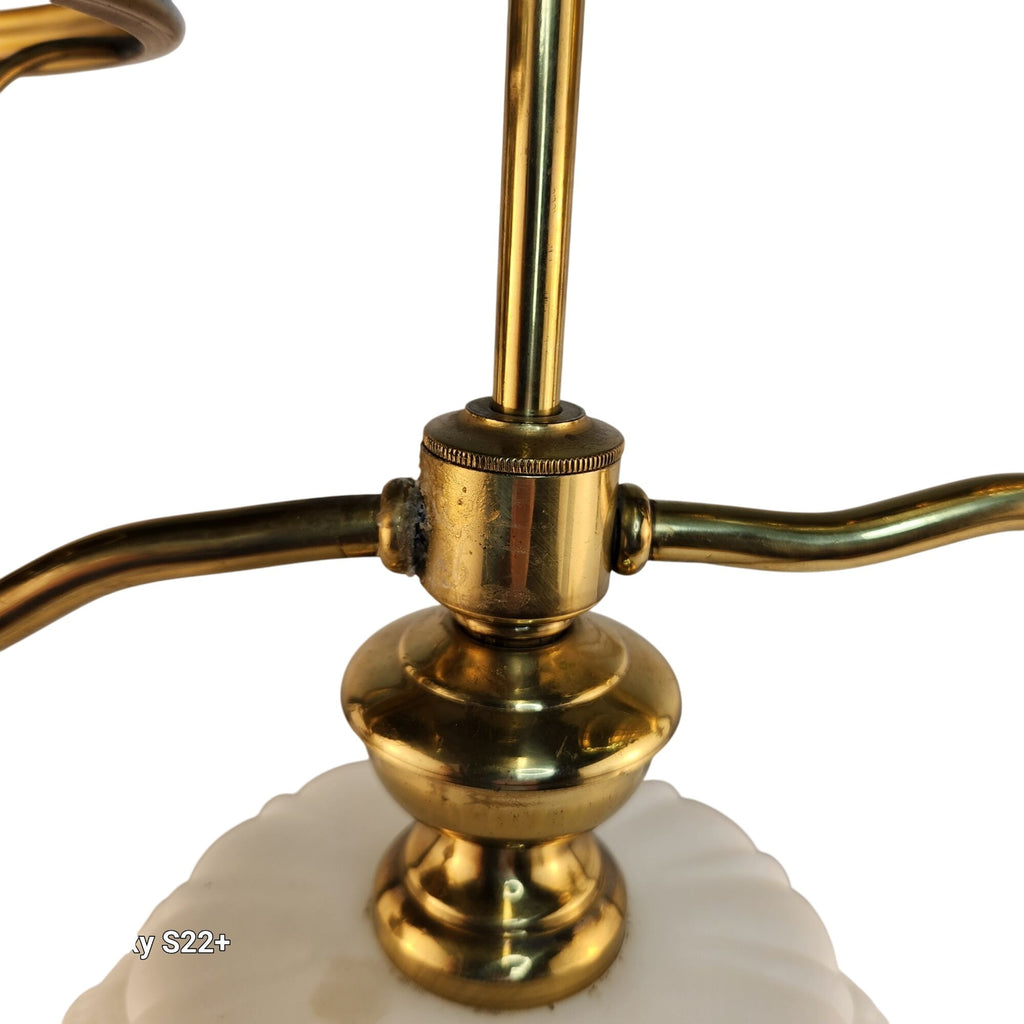 Vintage Victorian Student Lamp Brass Milk Glass Dual Light Desk Lamp Oil Electric Style 24in
