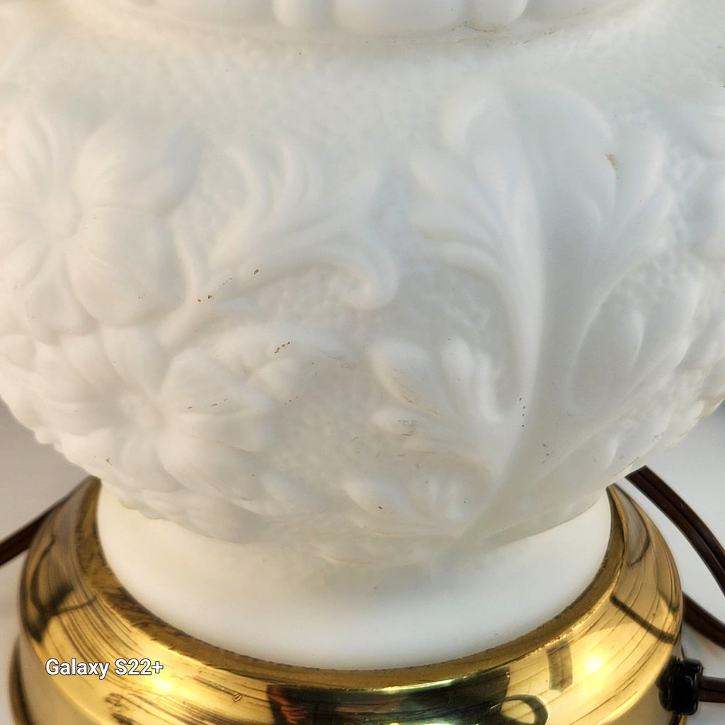 Vintage Victorian Student Lamp Brass Milk Glass Dual Light Desk Lamp Oil Electric Style 24in